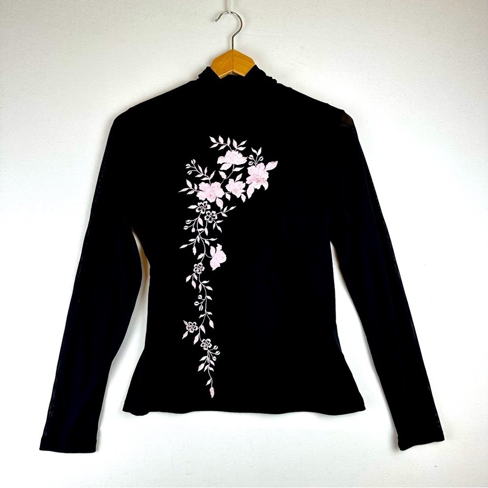 INC International Concepts Mesh Floral Embroidered Turtleneck